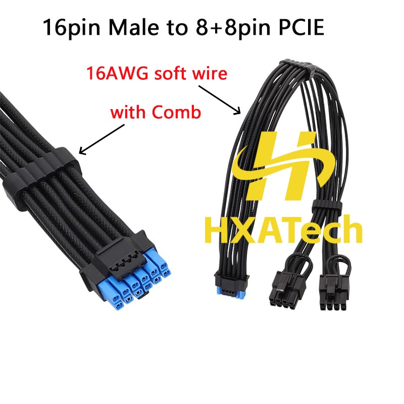Dual 8Pin To 16Pin 12Vhpwr Cable - HXATech-カラフルな 12VHPWR からデュアル 8 ピン ビデオカード電源ケーブル